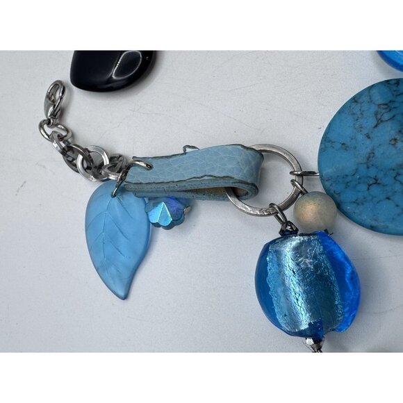 BLUE FOIL GLASS Beads Bracelet Whit Mix Materials And Silver Tone - Picture 7 of 9